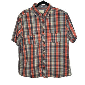Ecoths men’s organic cotton orange plaid button up shirt short sleeve preppy
